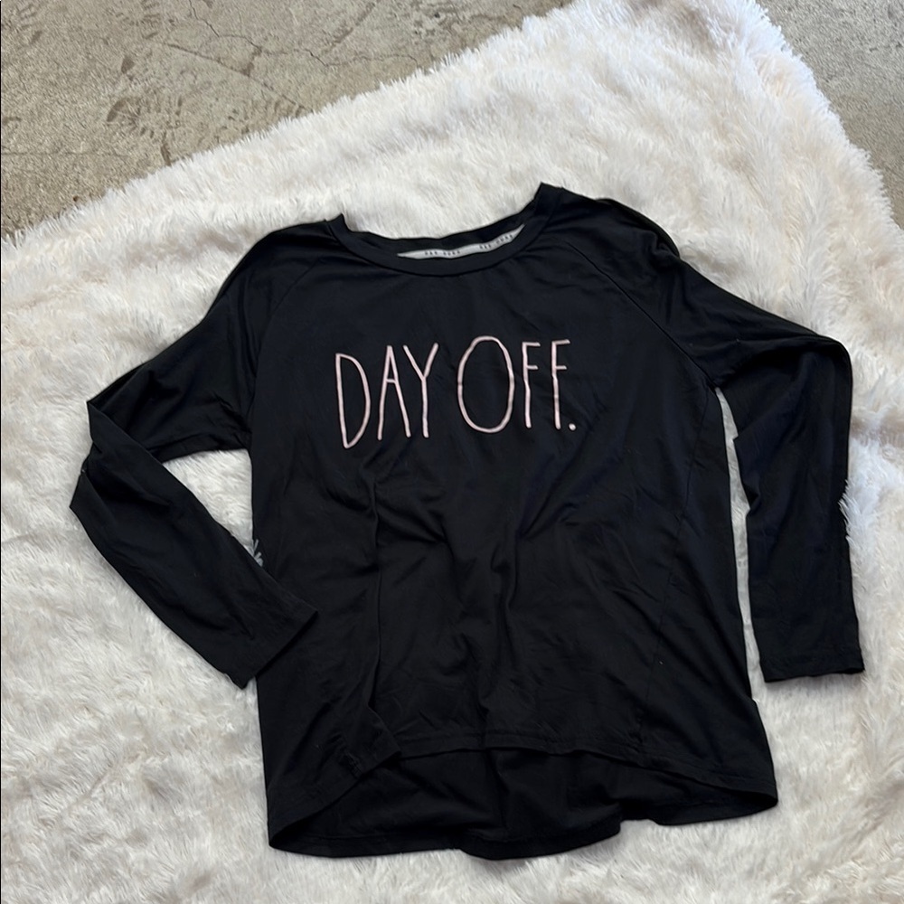 Rae Dunn Black Long Sleeve Tee with Pink 'Day Off' Print